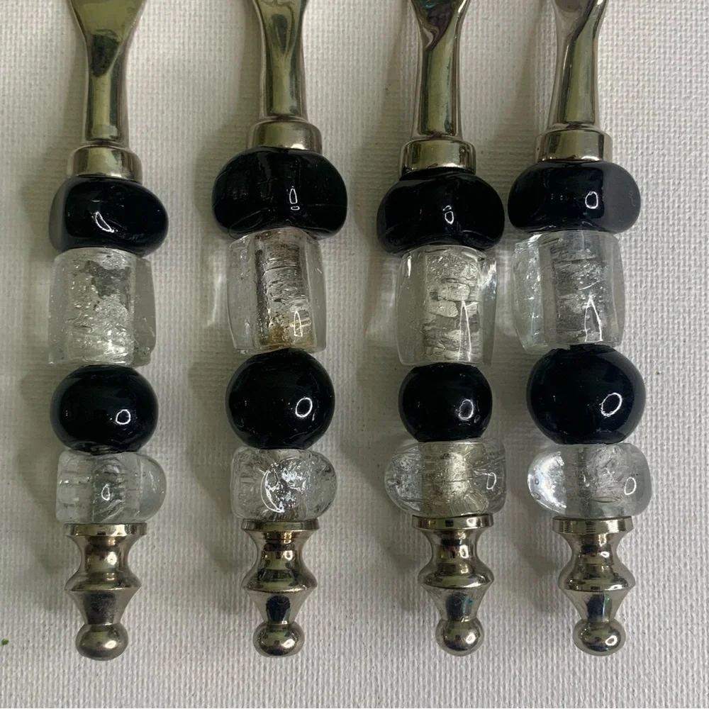 4 Glass Beaded Stainless Steel Forks Appetizers Olives Charcuterie Cocktail Set